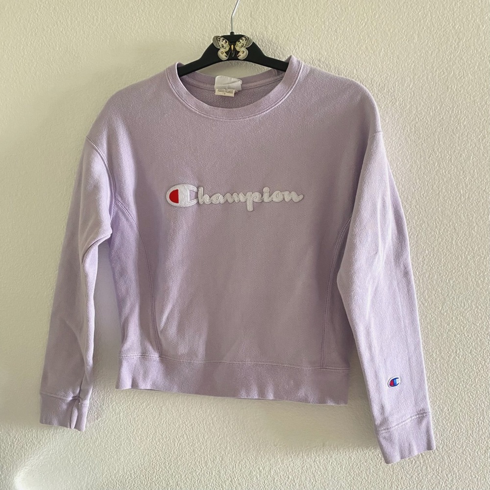 Champion Reverse Weave Casual Crewneck Sweatshirt Purple‎ Logo Spellout S